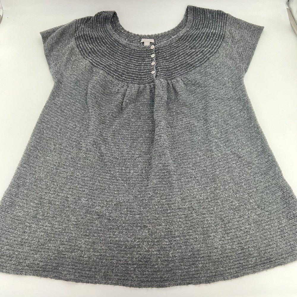 J. Jill Womens Top Size XL Gray Wool Rabbit Hair Blend Blouse Babydoll Henley